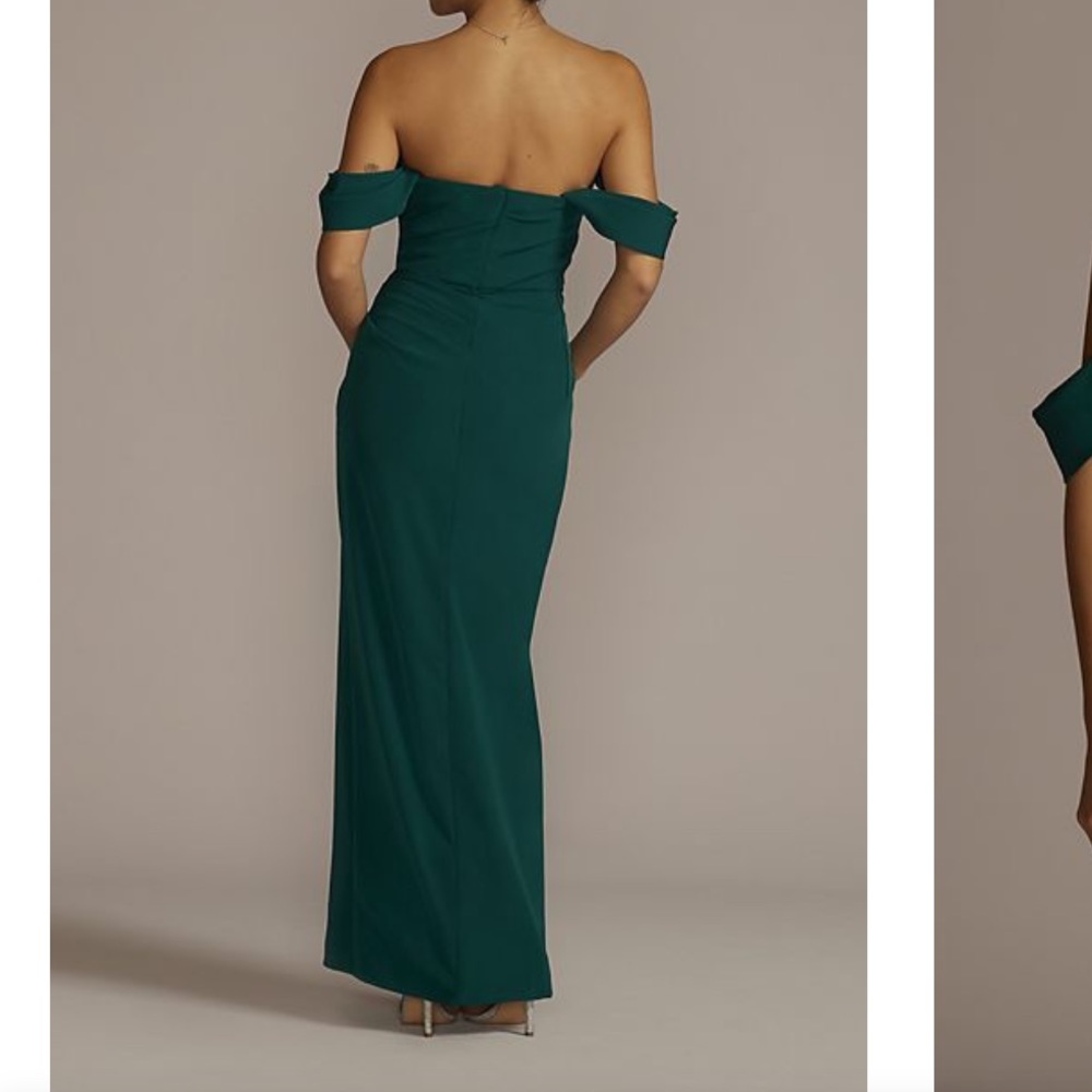 Davids Bridal Stretch Crepe off the shoulder bridesmaid dress - Picture 2 of 9